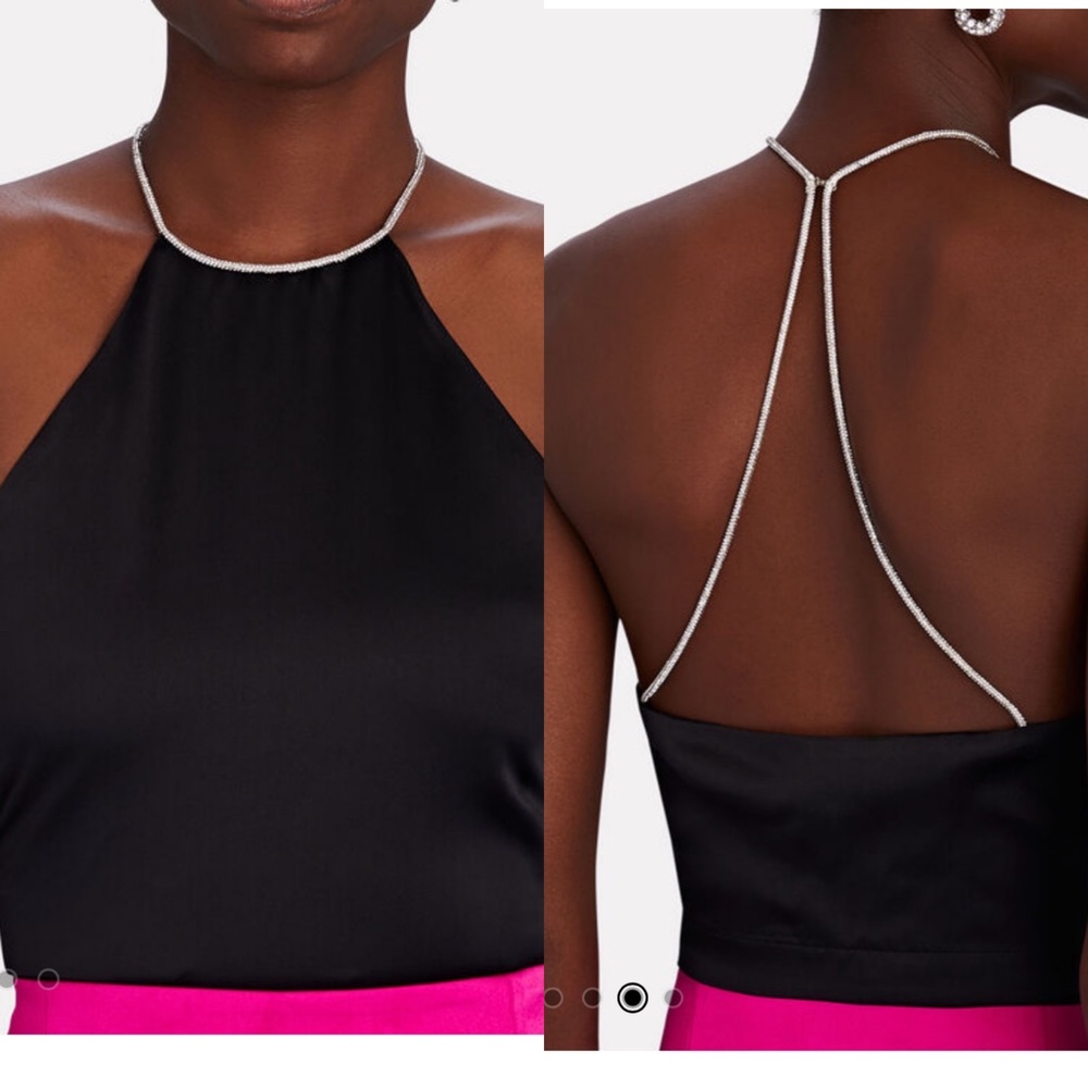 INTERMIX "Esther" Crystal-Embellished Silk-Charmeuse Top Size S Black